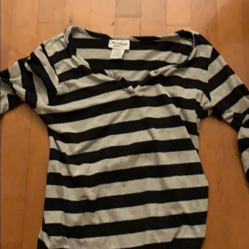 Black and gray striped maternity top